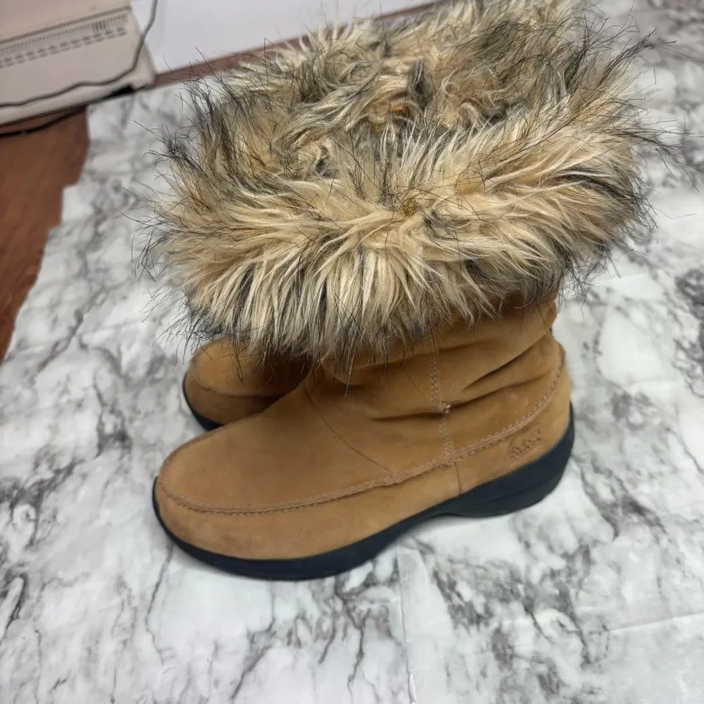 Sorel Northern Lite Tall Snow Boots Waterproof Suede Faux Fur Brown tan 9